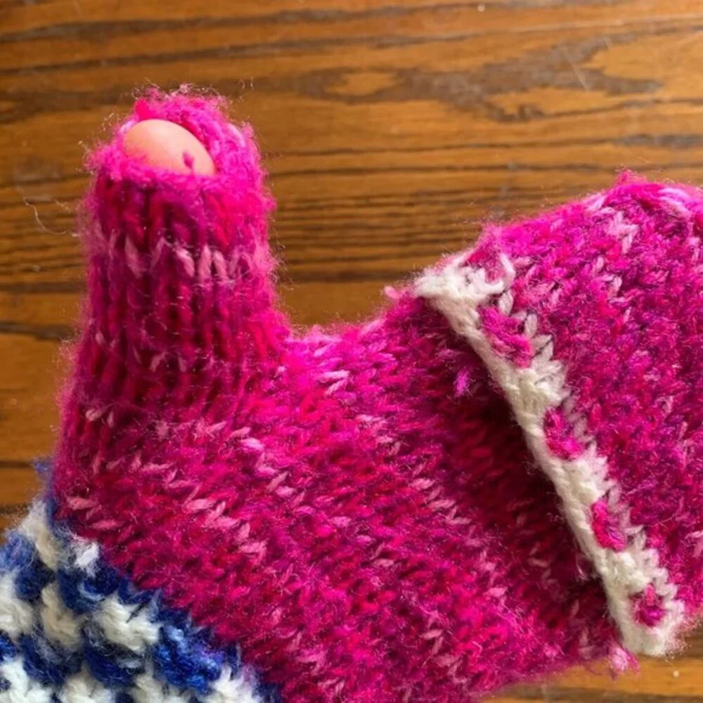 Gloves Hand Warmers Handmade Mitten Wool Fingerless Texting Pink‎ Blue Checkers